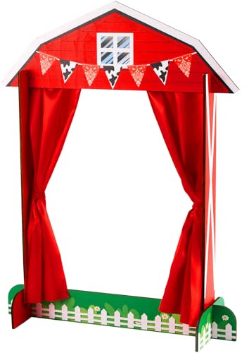 Yuntau Wooden Tabletop Puppet Theater with Curtains, Puppet Show Stage, Imaginative Play Theatre, Inspires Imagination and Creativity, 17.7 x 5.9 x 22.1 Inches(Farm)