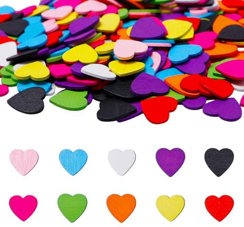 300 Stück Bunt Holz Herz Konfetti 2cm Farbenfroh Holzherzen Streudeko | Hochzeit Hölzern Herz Tischdeko Confetti Herzen aus Naturholz Herzförmig Taufe Deko für Partys Hochzeiten Abschlussfeiern