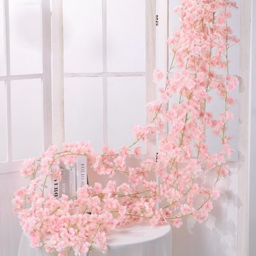 3 Stück Künstliche Blumen Girlande Kirschblüten Girlande Rosa 180cm Kunstblumen Hängend Rosa Kirschblütengirlande Künstlich Sakura Deko für Hochzeit, Party, Haus, Garten Dekoration (Stil 1)