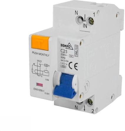 Interruptor diferencial 2 polos, 16A, 30mA, tipo AC, protección contra sobrecargas y fallos a tierra, ideal para seguridad eléctrica.