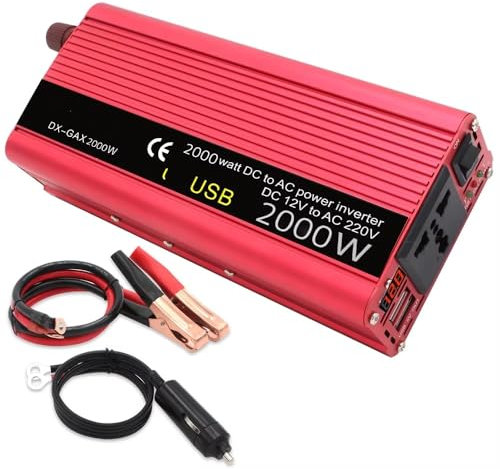 UAGFDFF Inversor Inversore Corriente Universal De 12V CC A 220V CA con Enchufe USB Universal Pantalla LED Inversor Automático Transformador Solar Inversor de Coche(1500W 12V Red A)