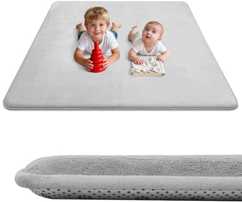 Wdmiya 127x127cm Krabbelmatte Baby, 3cm Dicke Spielmatte Grau | Weicher Teppich Kinderzimmer mit Rutschfester Unterseite, kann als Kinderteppich, Spielteppich, Couchtischmatte, Yogamatte