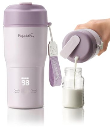 Papablic Chauffe-biberon portable, 85 W, chauffe-biberon rapide pour voyage | Chauffage rapide de 85 W | Rechargeable | Large ouverture et nettoyage facile | Contrôle de la température réglable |