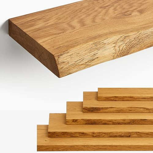 BestLoft Regalbrett Eiche Regalboden Wandregal Küchenablage Fensterbank WC Ablage Massivholz Treppenstufen Wandboard auf Maß (Eiche mit Naturkante (4cm Dicke), 80 x 15 cm)