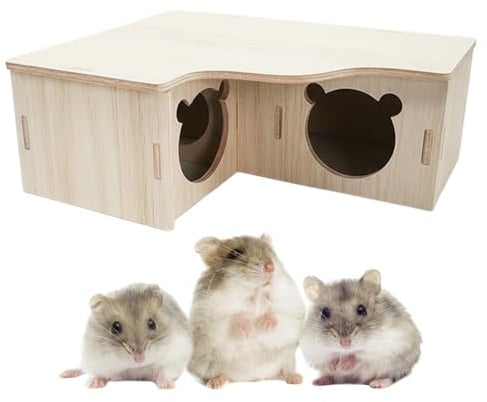 CJAPGJW 3 Räume Holz Hamster Haus, 22x17x8cm Mehrkammernhaus Hamster | Hamsterhaus, Hamster Haus aus Holz, Holzhaus Käfig Spiel Hamsterzubehör für Chinchilla Kleine Haustiere