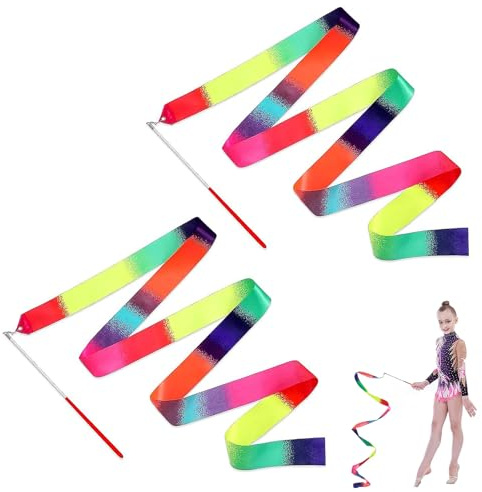 LeeQunQ 2 PCS Gymnastics Ribbon for Kids, Dance Ribbons, Ribbon Wands, Rhythmic Gymnastics Ribbon, for Kids, Fits Artistic Dancing Gymnastics, Circus Carnival Shows, Baton Stick Twirling