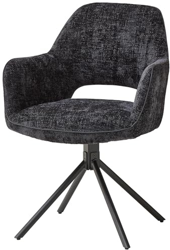 ADRINA Esszimmerstuhl mit Armlehnen, Chenille-Bezug, Schwarz – 63 x 89 x 62 | Schwarzes Metallgestell, Aussparung in der Rückenlehne, Sitzhöhe 50 cm, geeignet für Esszimmer, Wohnzimmer, Küche