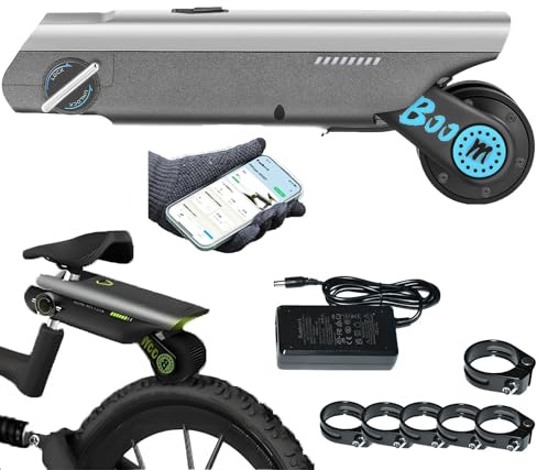 WhFKLca Bicycle Electric Booster with APP Control, 4 Power Assist Modes, 50Km Battery Life, Electric Bike Conversion Kit for Mountain Bikes(1.5/1.75/1.95/2.15inch) and Road Bike(25C/28C/35C/38C) Blue