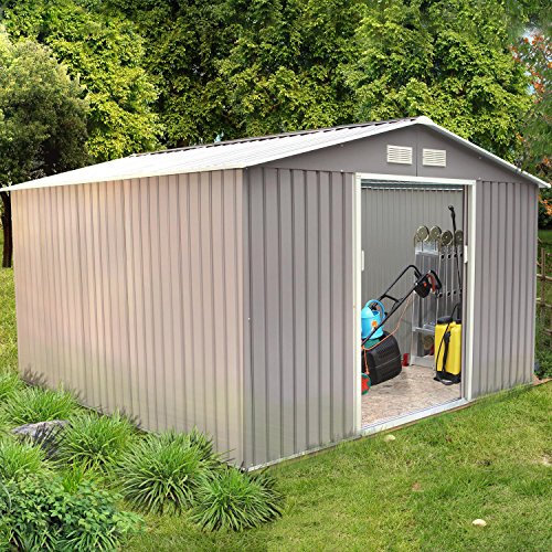 CONCEPT USINE - Abri de Jardin 10.85 m² Sancy Gris - Cabane Extérieur en Metal - Atelier Rangement Outils et Vélos en Acier Anti-Corrosion - Spacieux, Solide, Durable et sans Entretien