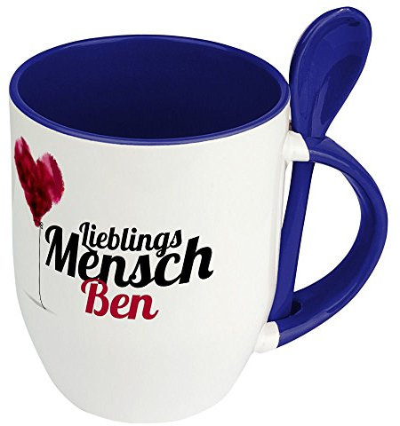 printplanet Löffeltasse mit Namen Ben - Motiv Lieblingsmensch - Namenstasse, Kaffeebecher, Mug, Becher, Kaffeetasse - Farbe Blau