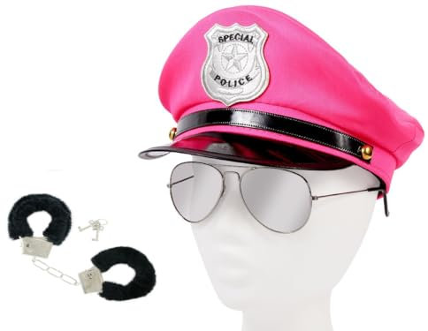 Alsino Damen Polizei Set Uniform (Kv-114) mit Pilotenbrille, Plüschhandschellen und Polizeimütze