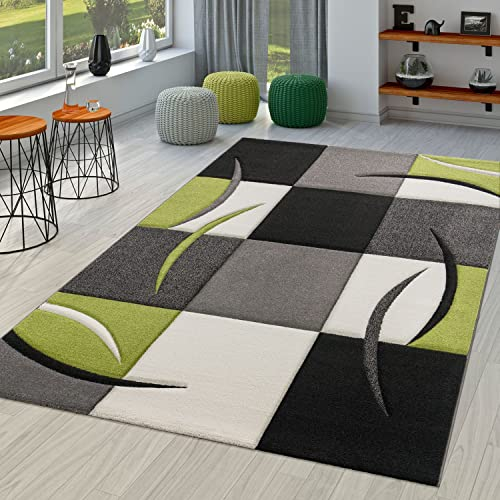 TT Home Wohnzimmer Teppich Moderner Kurzflor 3D Optik Geometrisches Wellen Design, Farbe:Grün, Größe:120x170 cm