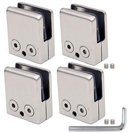 Set of 4 NUZAMAS Glass Clamps Suitable for 8-10mm Glass Panel, Stainless Steel 304 Made Satin Finish, Square Front, Flat Back, Adjustable Glass Bracket Flat Back for Balustrade Staircase, Pool Fence