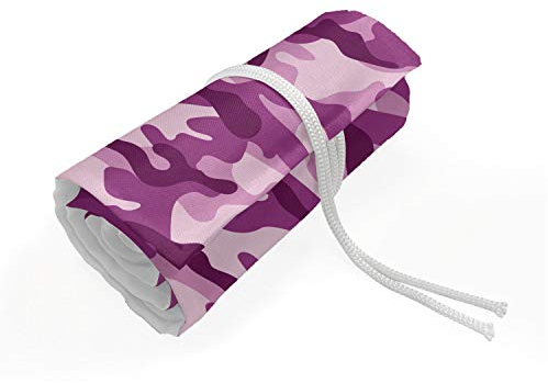 ABAKUHAUS Fuchsie Mäppchen Rollenhalter, Exotische Tarnmuster, langlebig und tragbar Segeltuch Stiftablage Organizer, 72 Schlaufen, Baby-Rosa-Fuchsia
