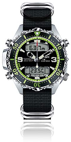 Chris Benz Depthmeter Digital 200M Taucheruhr mit Zulu Ballistic Band, Kaimangrün