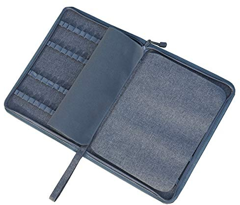 erofa Füllfederhalter-Etui mit 48 Fächern, Leinen, großes Fassungsvermögen, wasserabweisend, Grau