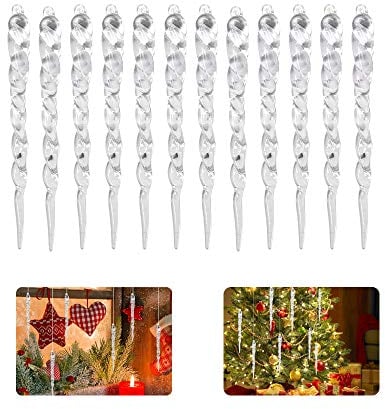 Transparente weiße Eiszapfen, schöne Dekoration, Weihnachtsbaumschmuck, Weihnachtsbaum-Eiszapfen, aus Kunststoff, Ornament zum Aufhängen, weiß (13 cm), 24 Stück