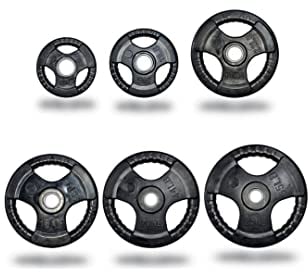 Exersci Rubber Coated Plates Tri-Grip 20 KG Pair - Weight lifting, Gym, Fitness, Squat, Bench Press, Deadlift