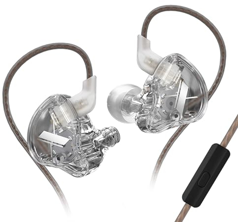 Yinyoo KZ EDX 1DD HiFi Earphone Headphone, EDX in-Ear Earbud with New 10mm Composite Magnetic Dynamic Driver Over Ear Headset with Detachable 2 Pin 0.75MM Cable (Clear Grey, With mic)
