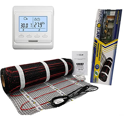 4,5m² Elektrische Fußbodenheizung 150W/m² elektro Bodenheizung TWiIN Fliese 675W, Thermostat:Digital weiß