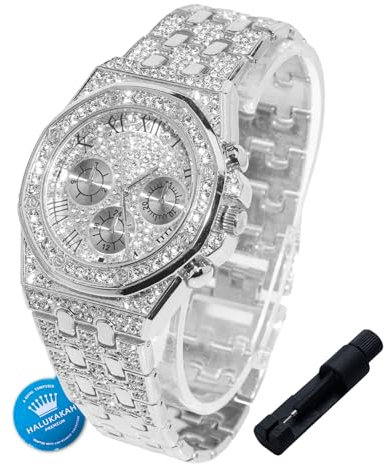 Halukakah Diamanten Gold Uhr für Jungen,Teenager,Kinder - Platin Platiniert,40mm Achteckiges Zifferblatt mit Römischen Zahlen,Japanisches Quarzwerk - 20cm Länge,mit Uhren Anpassungswerkzeug