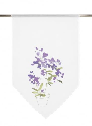 Design Kuvert weiß | Blume lila | 4052-01 | BxH 60x90cm | Voile mit digital aufgedrucktem Blumemotiv in Aquarelloptik |