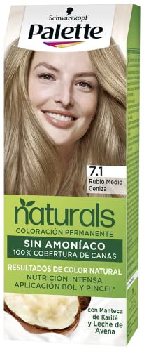 Schwarzkopf Palette Naturals - Tinte 7.1 Rubio Medio Ceniza, Coloración Permanente Sin Amoníaco, Resultados de Color Natural