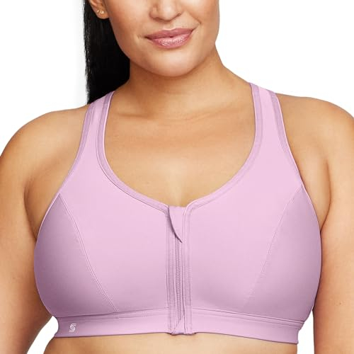 Glamorise Große Größen Plusgröße Sport-BH mit Reißverschluss vorn ohne Bügel Nr. 9266, Lavendel, 95G