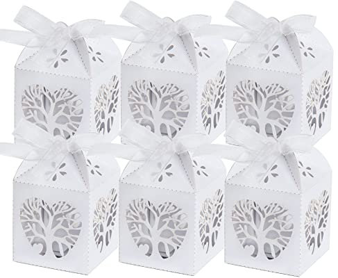 50 PC Scatole Albero della Vita Bomboniere Scatola Regalo di Nozze con Nastrino per Confetti Caramella Regalo Scatole Fai da Te per Prima Comunione Battesimo Matrimonio Laurea Nascita Cresima (50)