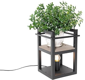 Qazqa Industrie Tischleuchte - Cage Rack - Schwarz, Rechteckig, Holz, max. 60W, Geeignet für LED, 31cm, Ideal als Flur, Küche lampe, Schlafzimmerlampe und Wohnzimmerlampe