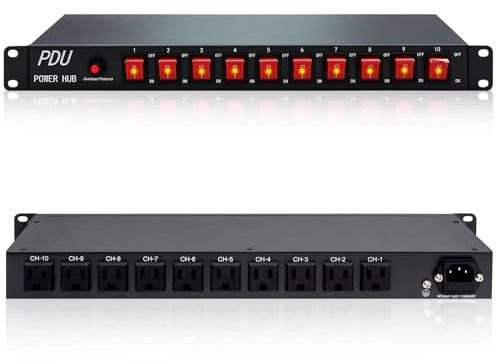 ThePoEstore 10 Outlet Horizontal 1U PDU Rack Mount Power Strip - Surge Protection,10 Individual Led Switches,AC 100V-240V-15A.for Network Server Racks, 6 ft Heavy Power Cord, ETL Listed