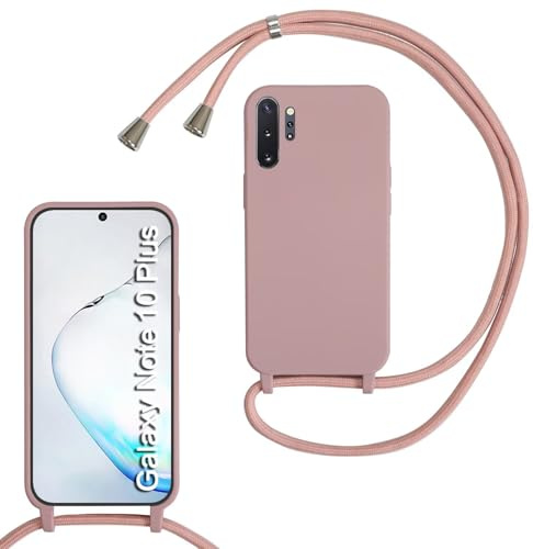 MBSLFY Silikon Handykette für Samsung Galaxy Note 10 Plus Hülle mit Band,Silikon Necklace Handyhülle mit Abnehmbar Kordel zum Umhängen Stossfest Bumper Handy Schutzhülle für Note 10 Plus, Hell Pink
