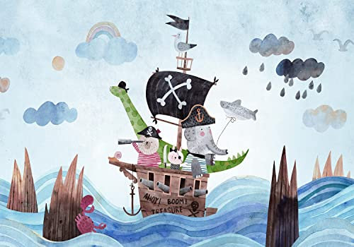 decomonkey Fototapete selbstklebend Piraten Ozean 343x256 cm Selbstklebende Tapeten Wand Fototapeten Tapete Wandtapete klebend Klebefolie Kinderzimmer Tiere Natur