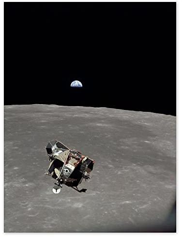 Doppelganger33 LTD NASA Apollo 11 Mission Image View of Moon Limb Lunar Module Ascent Earth Photo Unframed Wall Art Print Poster Home Decor Premium