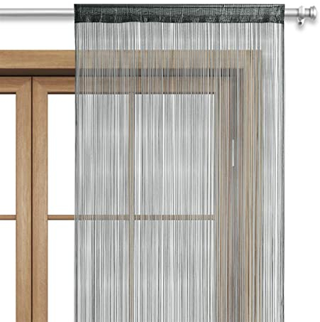wometo Fadenvorhang Türvorhang Fäden 90x245 cm dunkelgrau - Stangendurchzug oekoTex kürzbar waschbar Uni einfarbig in vielen bunten Farben