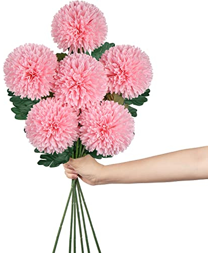 10 cm groß Kunstblume Hortensie mit 63cm Langer Stiel, 6 PCS rosa Künstliche Hortensie Blumen, Kunststoffblume Hortensie für Heimdeko, Büro, Garten Party Deco, Hochzeits Deco, Blumenarrangement