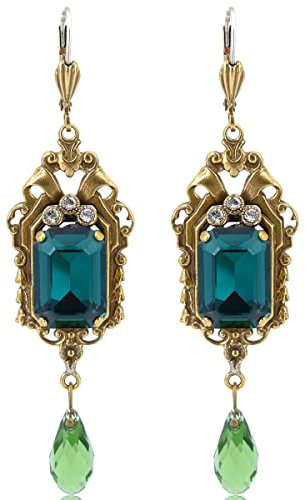 Vintage Ohrringe Gold Erinite Grün Kristalle Chandelier Ohrringe Gold NOBEL SCHMUCK
