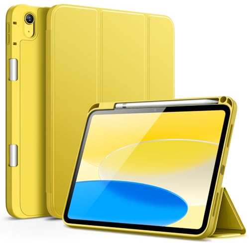JETech Custodia per iPad (A16) 11a/10a Generazione (2025/2022) con Portapenne, Cover Tablet Sottile con Retro in Morbido TPU con Auto Svegliati/Sonno (Giallo)