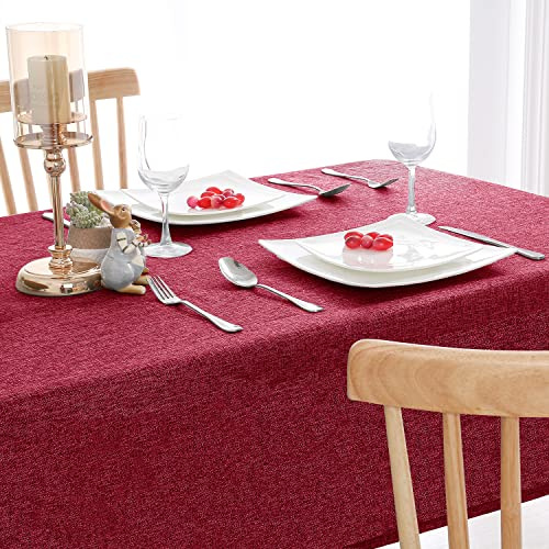 Hiasan Leinen Tischdecke Abwaschbar Abwischbare Tischtuch Rot 160x320 cm | Tischdecken Leinenoptik Stoff Table Cloth Lotuseffekt Wasserabweisend für Esszimmer Küche Geburtstag Outdoor Wetterfest Party