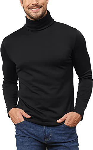 Hoefirm Men's Polar Neck Pullover Basic Warm Tops Turtleneck Knit Jumper Slim Fit Sweater Funnel Cotton Wool Black M