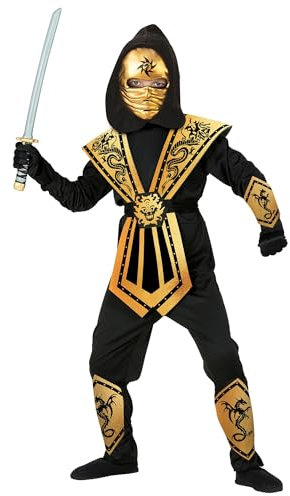 W WIDMANN MILANO Party Fashion - Costume bambino Kombat Ninja, oro, combattente, guerriero Kung Fu, Giappone