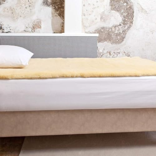 Lammfell Bettauflage/Lammfell Woll Topper/Matratzenauflage 100 x 200 cm. Premium Qualtiät gegen Wundliegen/Wärmeregulierend/Druckentlastend medizinische Gerbung Öko Tex Zertifiziert (Wolle, 100 x 200)