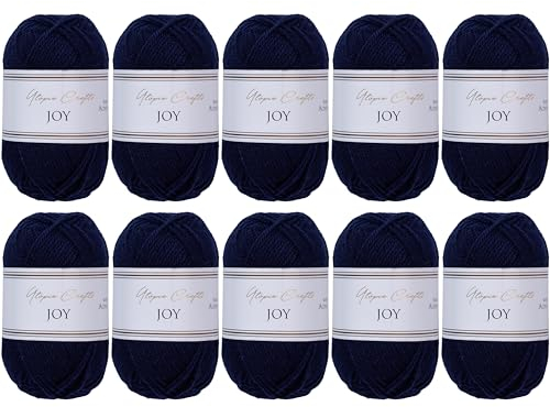 Utopia Crafts JOY Uni Strick- und Häkelgarn, Weich, Pflegeleicht, 100% Polyacryl, 10x 50 g Knäuel, 150m (Navy Blau)