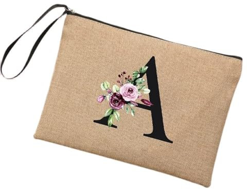 Pochette Maquillage Personnalisé Petite Trousse de Toilette Femme Pochette Coton Zippée Noir et Dore Trousse Cadeau pour Maman Amie Copines Fille (Marron Black)