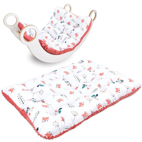 Krabbeldecke für Baby Kissen für Kletterbogen 70x110 cm - Bodenkissen Kinder Matte für Montessori Spielbogen Wippe Kletter Bogen Polster Spieldecke für Kinderzimmer Oeko-Tex Fuchs mit Terracotta