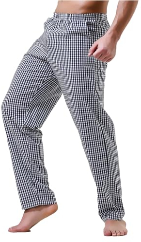 ONNAT Herren Pyjama Hosen Klassische Plaid Baumwolle PJ Nachtwäsche Herren Pyjama Bottoms Sommer Lounge Komfort Hosen,Schwarz,XXL