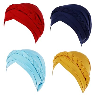LSGGTIM 4 Stück Kopftuch Damen Chemo, Turban Baumwoll Chemo Kopfbedeckung für Damen Weiche Verknotete Beanie Cap Knot Beanie Mütze Turban Schlafmütze Turban Kappe Hut für Haarausfall Muslim