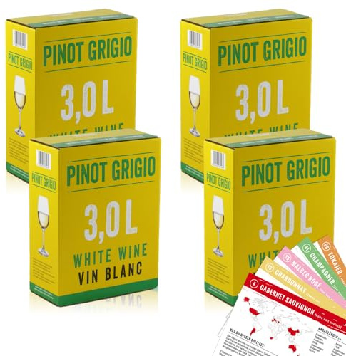 Neon Pinot Grigio, trocken, Bag-in-Box, sortenreines Weinpaket + VINOX Winecards (4x3,0l)