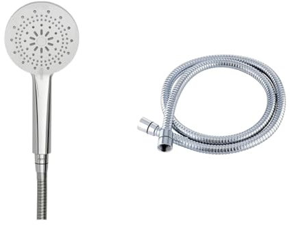 Triton Shower Head | Olivia | Water | 5 Setting Spray | High Pressure Shower Heads | Universal | Chrome | Head Set | Shower Accessories & Triton 1.5m Anti-Kink Shower Hose - Chrome