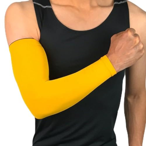 DAZZLEEX Coderas suaves de portero para jóvenes y adultos, mangas de compresión muscular de poliéster, bandas de protección solar, amarillo, M